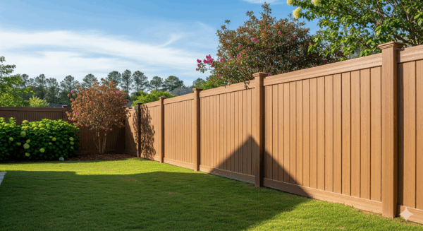 Trex composite fence after 5 years in Georgia showing excellent condition and color retention